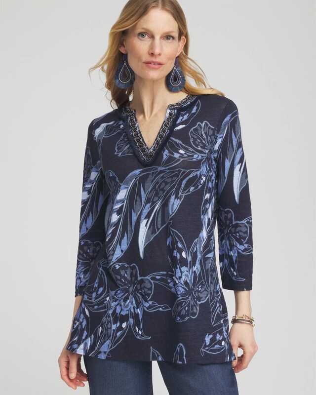 Linen Floral Embellished Tunic - image 1